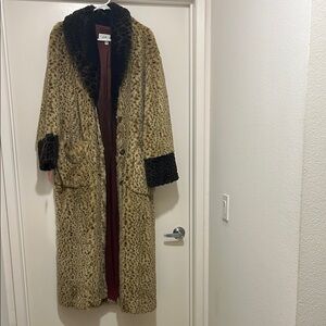 Leopard Print Faux Fur Coat with Black Accents